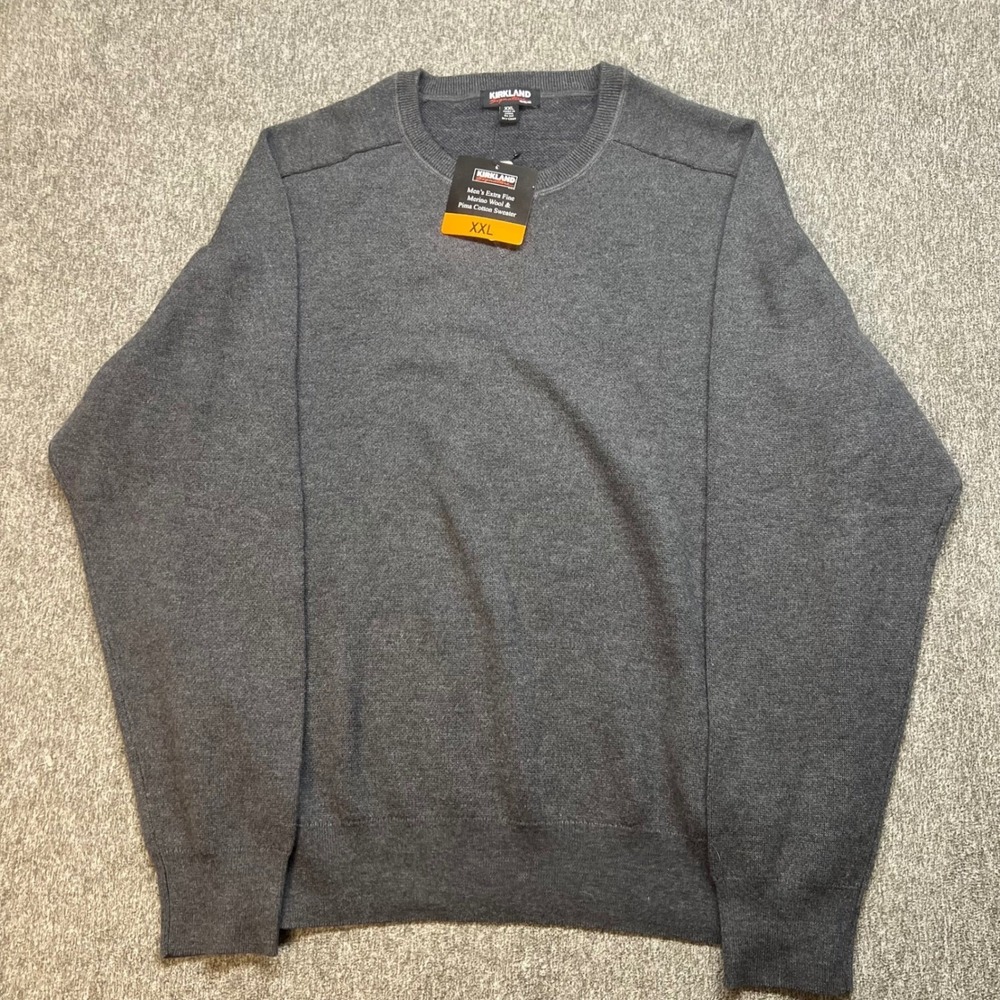 Kirkland Signature Mens Merino Wool Pima Cotton Sweater Dark Gray XXL NWT‎